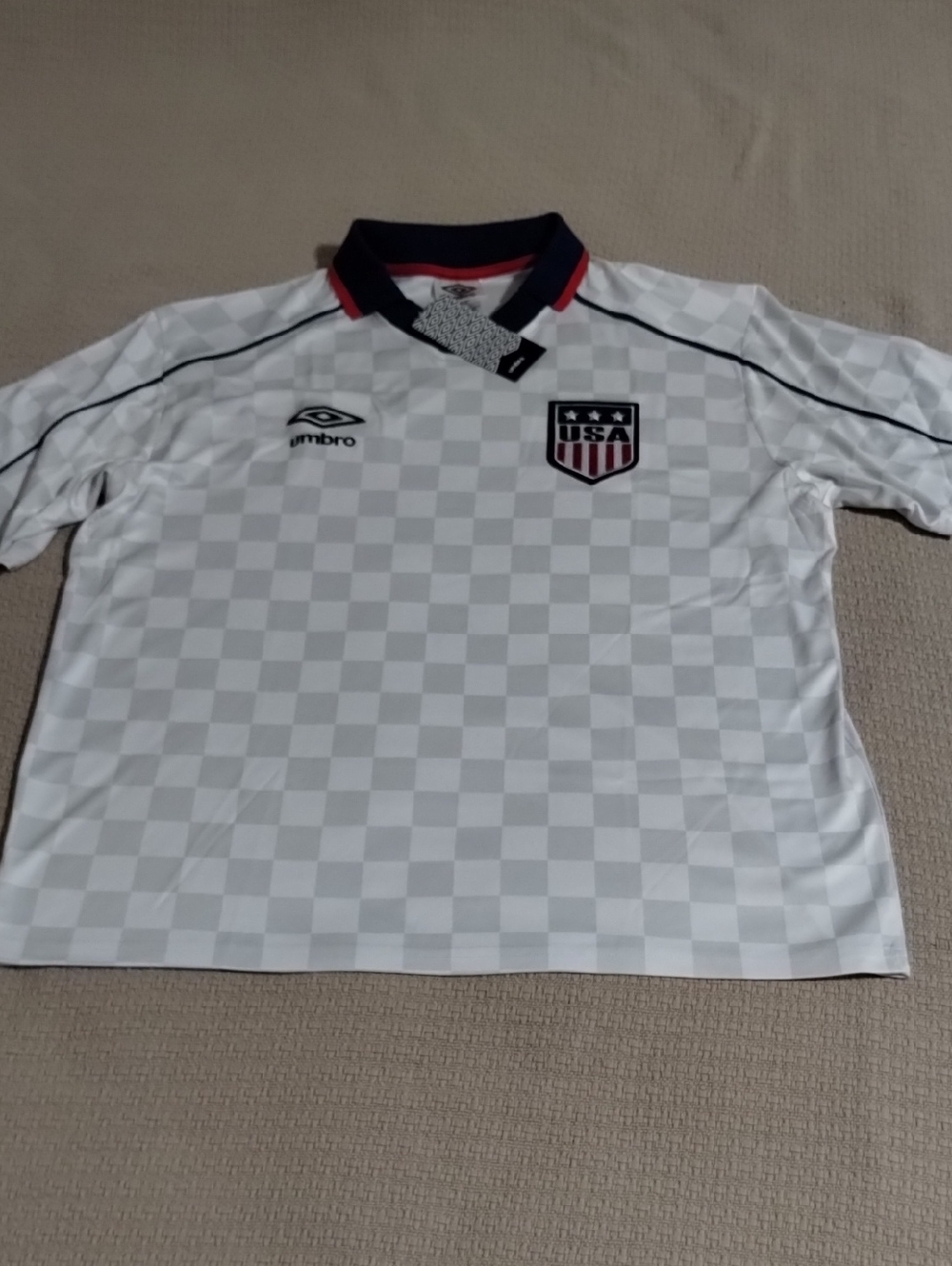 Umbro White Checker USA Soccer Jersey with Navy & Red Trim